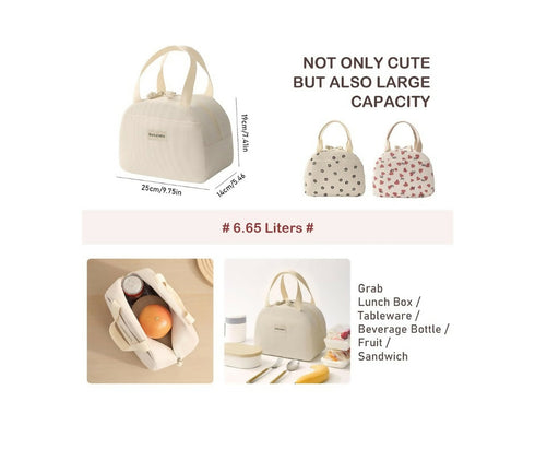 Corduroy Lunch Tote Cooler Bag Insulated with Handle Beige Work Campus
