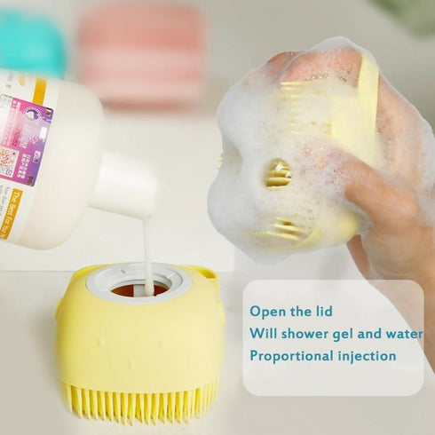 Soft Silicone Massage Exfoliating Bath & Shower Brush With Soap Dispenser - Yellow