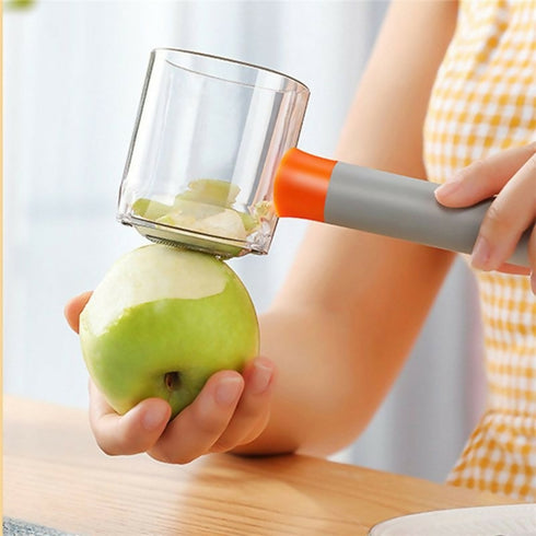 No Mess Fruit and Vegetable Peeler Kitchen Tool with Trash Can - orange