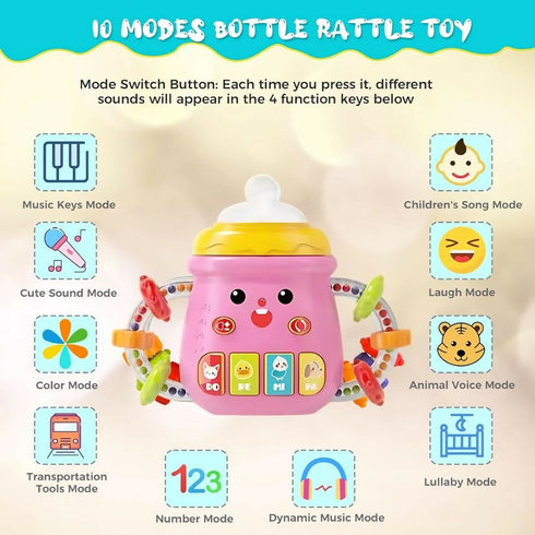 Baby's First Musical Friend - Colourful Baby Bottle-Shaped Educational Toy - Pink