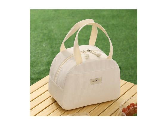 Corduroy Lunch Tote Cooler Bag Insulated with Handle Beige Work Campus