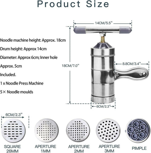 Noodle Maker Manual Pasta Machine Stainless Steel Pasta Maker Pasta Press Noodle Machine with 5 Tools