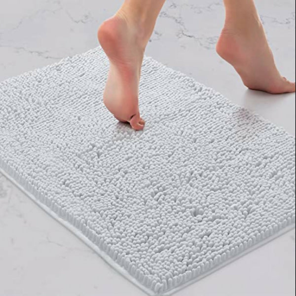 Eco-Friendly Super Absorbent Non-Slip Shaggy Bath Mat - 70 x 45cm - White
