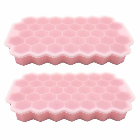Pack of 2 Silicone 37 Honeycomb Ice Cube Shaped Ice Tray With Lid - Pink
