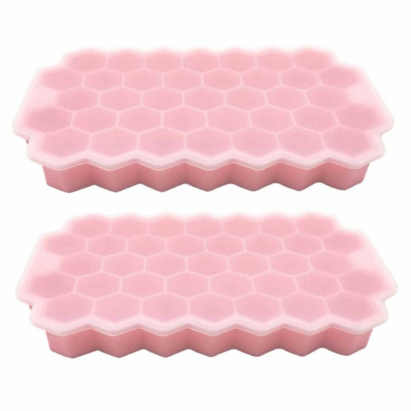 Pack of 2 Silicone 37 Honeycomb Ice Cube Shaped Ice Tray With Lid - Pink