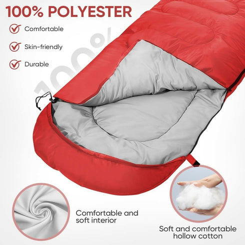 Lightweight Backpacking Sleeping Bag for Adults Boys and Girls - Red