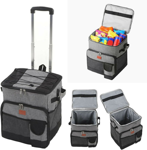 Foldable Insulated Trolley With Wheels Picnic Keep Warm Cooler Bento Bag