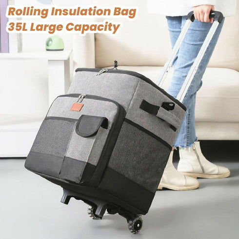 Foldable Insulated Trolley With Wheels Picnic Keep Warm Cooler Bento Bag