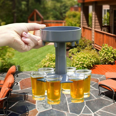 7 Piece Barware Wine Beverages Liquor Dispenser and 6 Shot Glass Holder - Grey