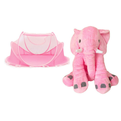 Elephant Pillow and Portable Bed Combo - Pink