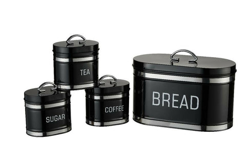 4-Piece Retro Bread Bin and Canister Set - black