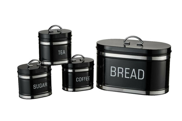 4-Piece Retro Bread Bin and Canister Set - black