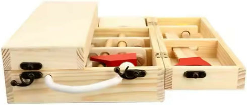Wooden Kids Tool Set, Educational Pretend Play Toys, Colourful Tools with Storage Box
