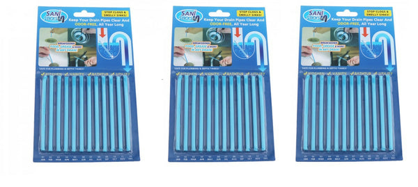 3 Packs of 12 Each Sani Sticks Drain Cleaner