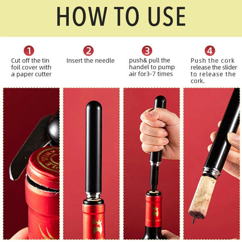 Set of 2 Portable 2 in 1 Air Pump Wine Opener - Black