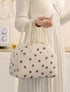 Flower Print Corduroy Lunch Bag With Handle - Beige