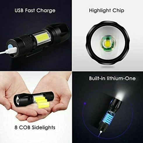 Torch Flashlight with Zoom - Rechargeable - 2 Pack