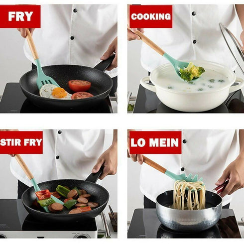 12x Piece Set Silicone Kitchen Utensils