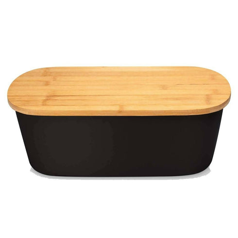 2 in 1 Bamboo Bread Bin and Wooden Cutting Board-black