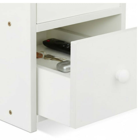 Slim Double Drawer Wooden Bedside Table With Storage - White - 7012
