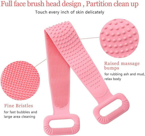 Silicone Back Scrubber Belt, Massage, Cleaning and Exfoliating Bath Brush - Pink