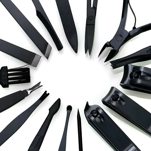16 in 1 Stainless Steel Nail Tools Kit Set - Brown