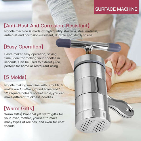 Noodle Maker Manual Pasta Machine Stainless Steel Pasta Maker Pasta Press Noodle Machine with 5 Tools