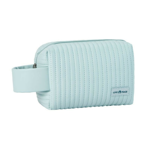 Striped Puffy PU Leather Cosmetic Bag Macaroon Colour Travel Cosmetic Pouch - Blue