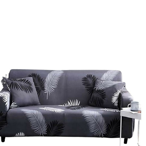 2 Seater Couch Covers Stretch Material - Dark Grey Palm