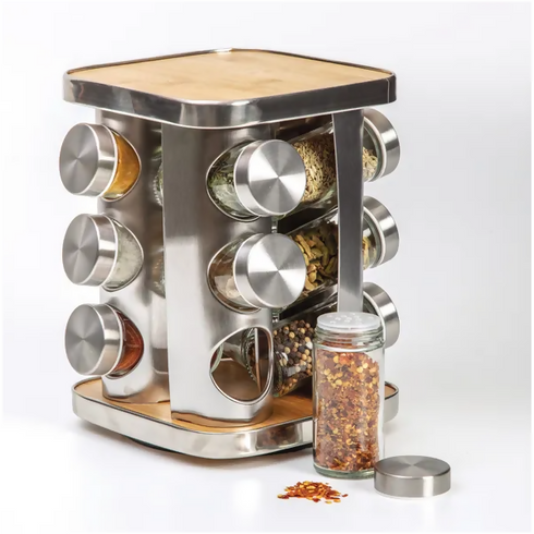 Rotating Spice Rack - 12 Jars - silver