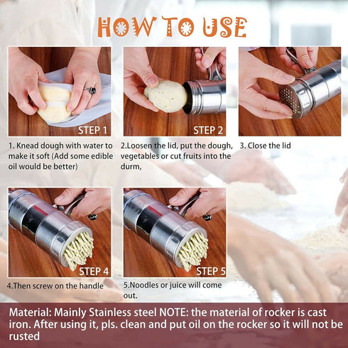 Noodle Maker Manual Pasta Machine Stainless Steel Pasta Maker Pasta Press Noodle Machine with 5 Tools