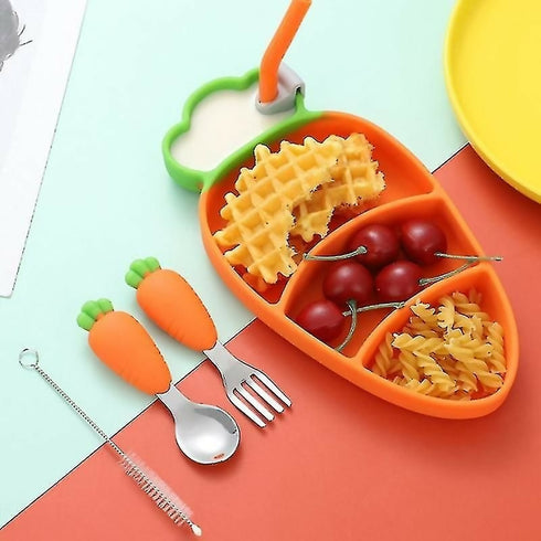 Silicone Kids Carrot Design Feeding Set - orange/green