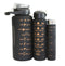 Black 3pcs Reusable Water Bottles with Motivational Quotes, Lockable Lid & Time Keeper