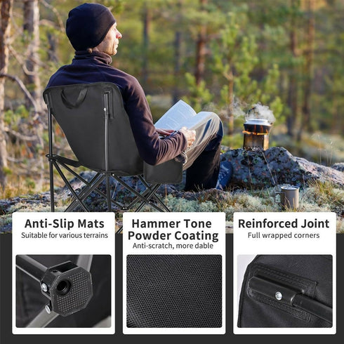 Folding Camping Chair Heavy Duty Lawn Chair With Side Pocket &Carring Bag