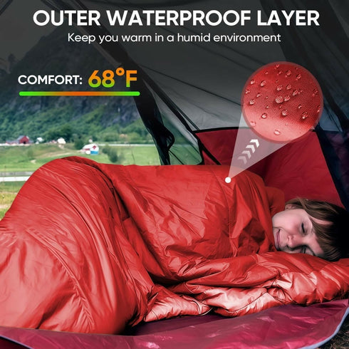 Lightweight Backpacking Sleeping Bag for Adults Boys and Girls - Red