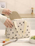 Flower Print Corduroy Lunch Bag With Handle - Beige