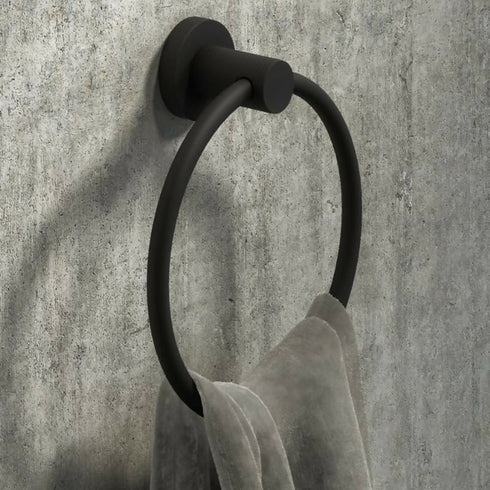 Matte Black Metal Towel Ring - Round