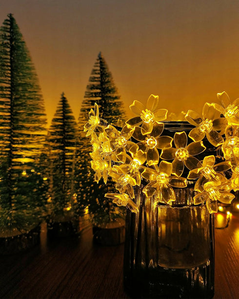 50 LED Solar Powered Cherry Blossom Lights Outdoor (Warm White)