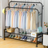 Heavy Duty Metal Multifunction Garment Rack 2-Layer Single Pole with Storage Shelf Double Tiers for Shoes Clothing Living Room