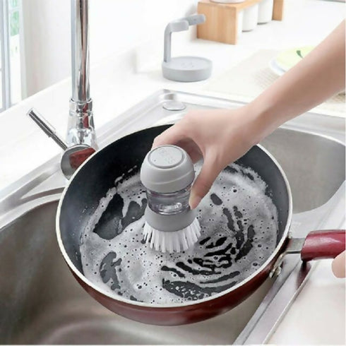 Soap Dispensing Cleaning Pot Brush With Holder - grey/white