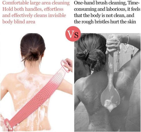 Silicone Back Scrubber Belt, Massage, Cleaning and Exfoliating Bath Brush - Pink