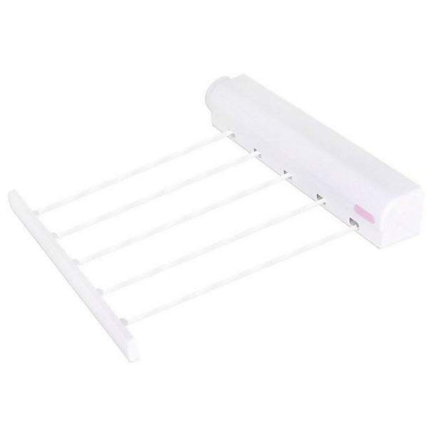 Wall-Mounted Retractable Laundry Clothesline Drying Rack - White