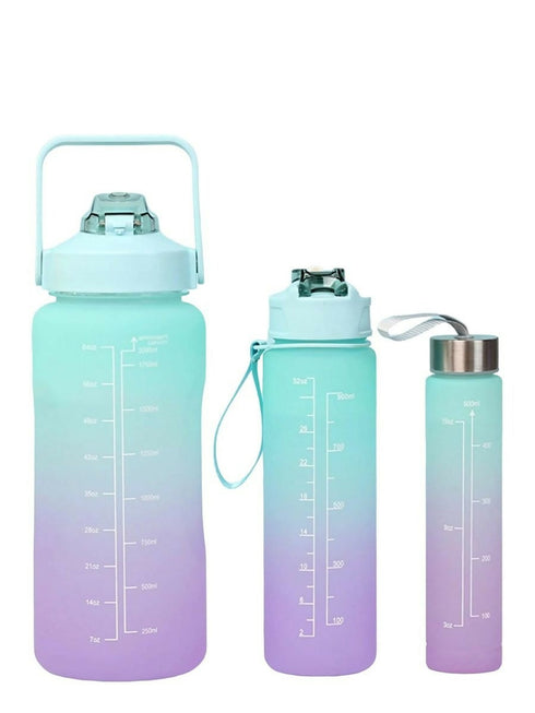 Portable Large Capacity Water Bottles 3-Piece Set Gradient Color - Blue
