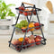 3-Levels Fruits & Vegetable Storage Basket Rack With Wooden Handle - Black