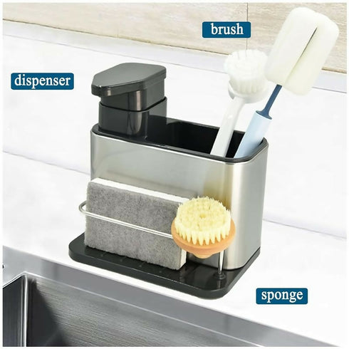 Stainless Steel Organiser With Soap Dispenser And Storage Compartment