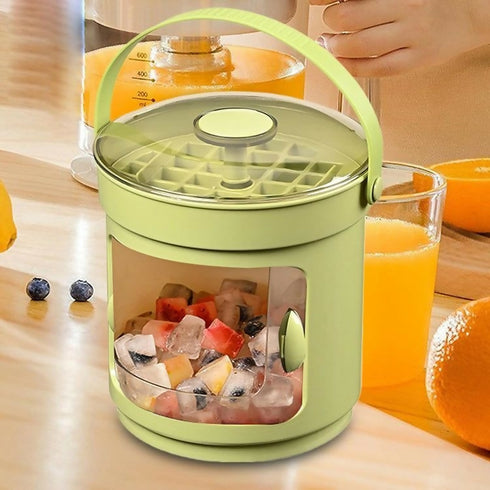 Ice Cube Tray and Storage Bucket with Tongs Set - Green