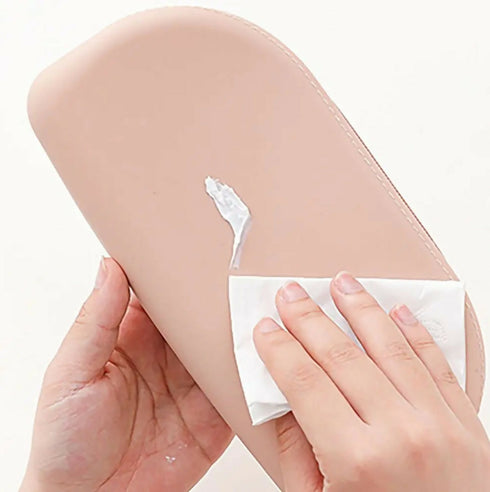 Dust-Proof Silicone Makeup Brush Travel Case - Brown