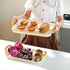 Serving Tray Fruit Dinner Food Tray Rectangle with Golden Handles - 3 Pack