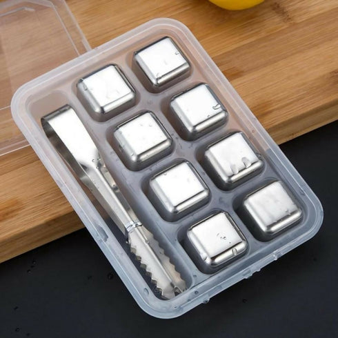 Reusable Stainless Steel Ice Cube For Juice With Freezer Tray- 8 Pieces