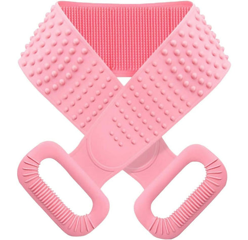 Silicone Back Scrubber Belt, Massage, Cleaning and Exfoliating Bath Brush - Pink
